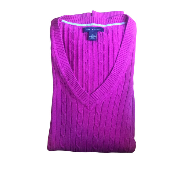 TOMMY HILFIGER Raspberry Pink Cable Knit Pull Over Sweater, size Small - Picture 8 of 8